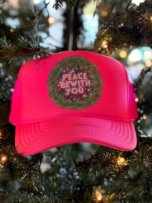 Peace Be With You Wreath - Neon Pink Trucker